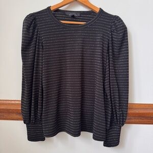 White House Black Market Black with Gold Stripe Puff-Sleeve Women's Top, size S